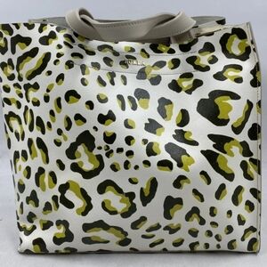 Authentic Certified Furla White and Green Leopard Print Tote #168355